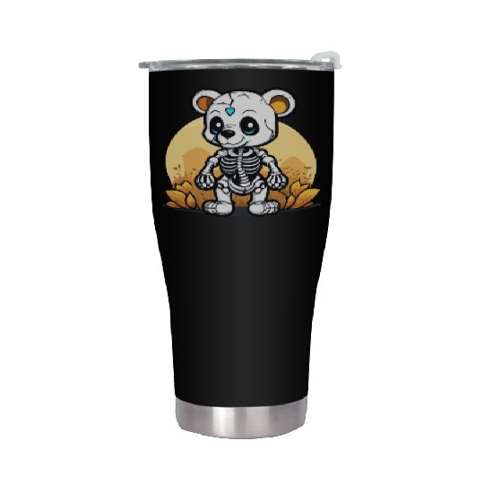 Cute Skeleton Bear Illustration Stainless Steel Tumblers