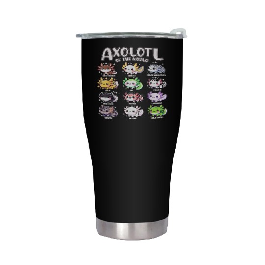 Axolotls Of The World Kawaii Types Of Axolotl Fish Stainless Steel Tumblers