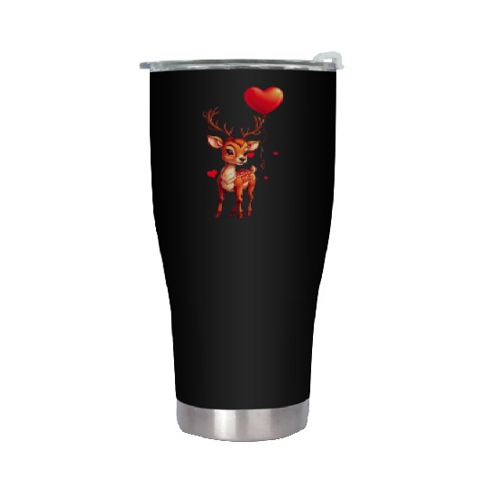 Adorable deer with heart shaped balloon. Stainless Steel Tumblers