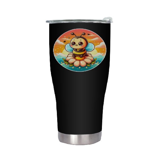 cute kawaii bee on flower Stainless Steel Tumblers