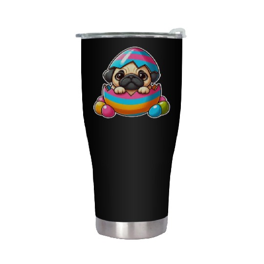 Easter pug hatches from colorful Easter eggs Stainless Steel Tumblers
