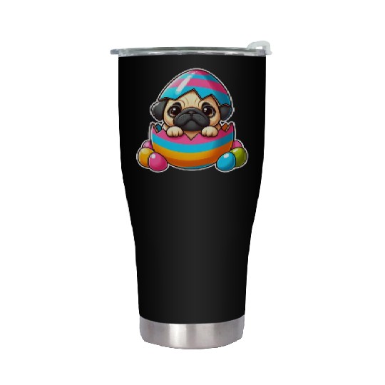 Easter pug hatches from colorful Easter eggs Stainless Steel Tumblers
