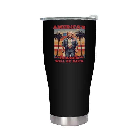 AMERICA'S LEADER WILL BE BACK, DONALD TRUMP RETRO Stainless Steel Tumblers