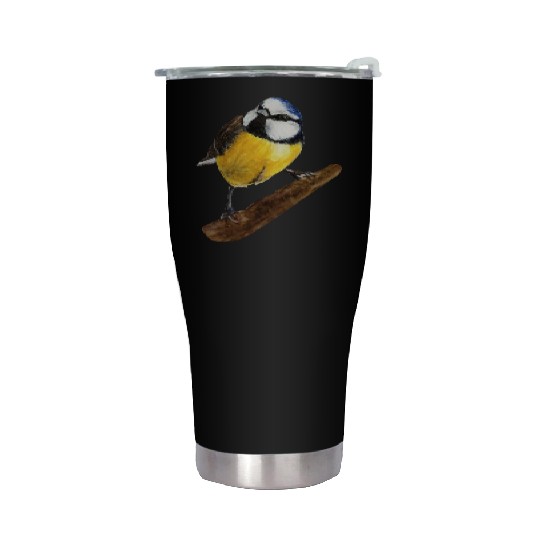 Blue tit titmouse hand painted watercolor. Stainless Steel Tumblers