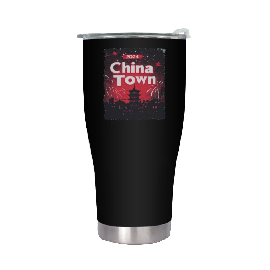 ChinaTown Ignites: Synthwave Red & Black Shiluette Stainless Steel Tumblers