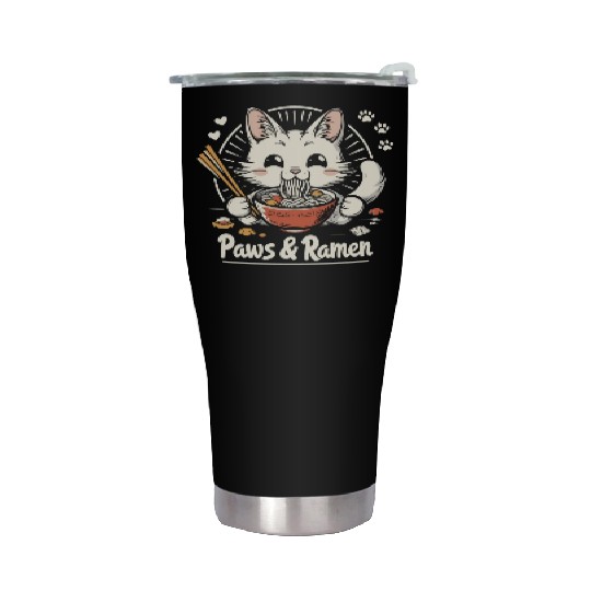 Funny Cat Paws and Ramen Kawai Stainless Steel Tumblers