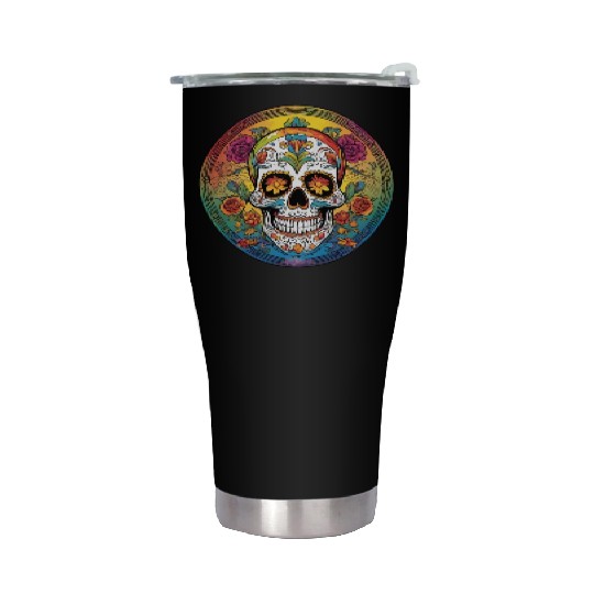 Sugar skull rainbow Stainless Steel Tumblers
