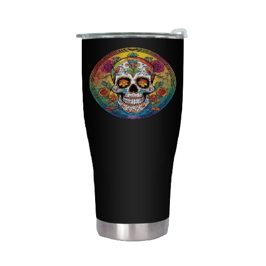 Sugar skull rainbow Stainless Steel Tumblers