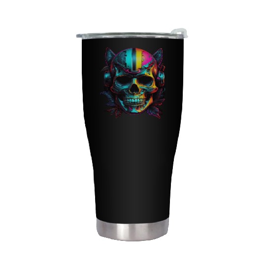 Black and Neon Skull Graphic Stainless Steel Tumblers - Edgy Goth
