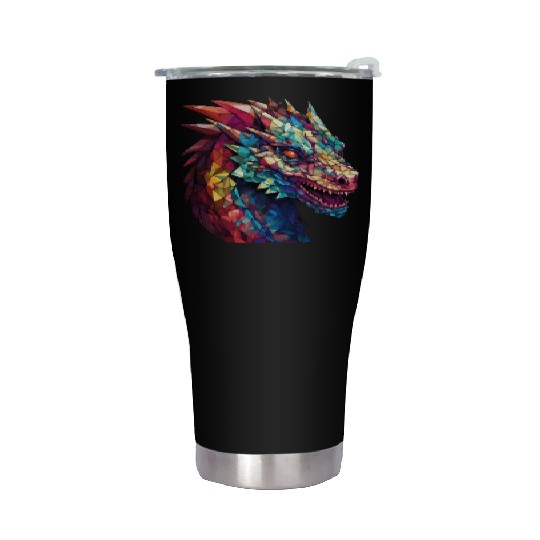 Cerulean Coil: The Stained Glass Dragon Stainless Steel Tumblers