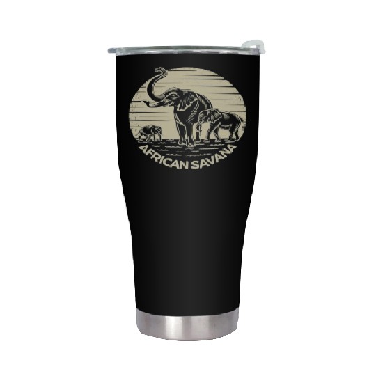 African Savana Elephants Stainless Steel Tumblers