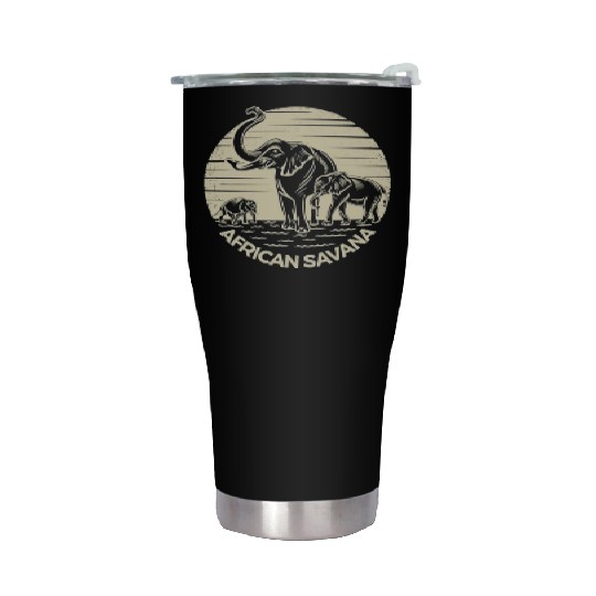 African Savana Elephants Stainless Steel Tumblers