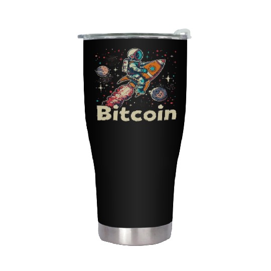 Pi day 3.14 Crypto Bitcoin Rocket Riding Astronaut Stainless Steel Tumblers