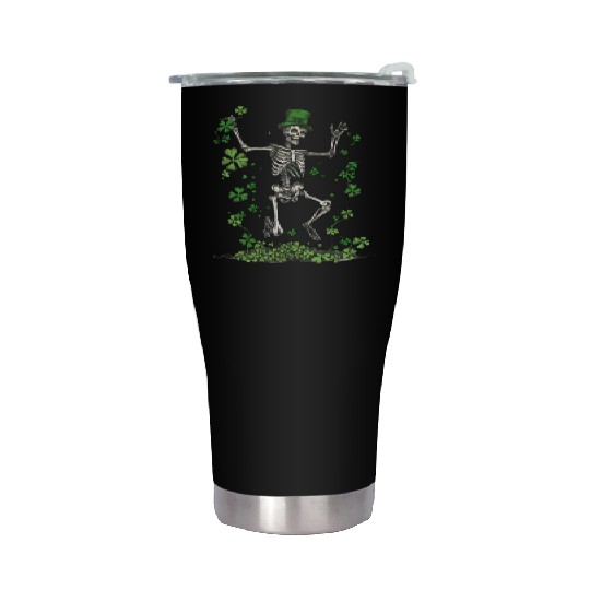 St Patricks Skeleton Dancing With Shamrocks Stainless Steel Tumblers