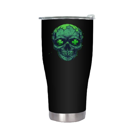 St Patricks Skeleton with Shamrock Eyes Stainless Steel Tumblers