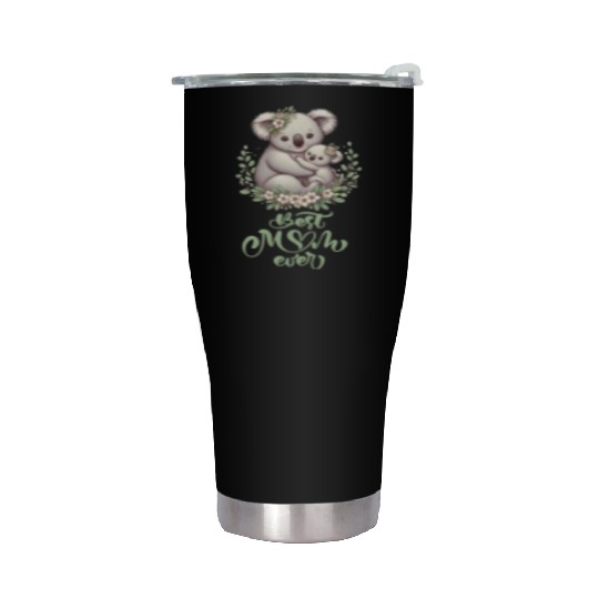 Best Mom Ever Koala Embrace Floral Wreath Stainless Steel Tumblers