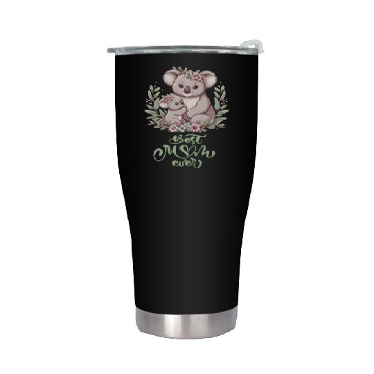 Best Mom Ever Koala Embrace Floral Wreath Stainless Steel Tumblers