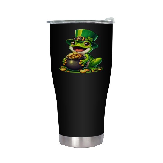 St. Patrick's Day Frog with Gold Stainless Steel Tumblers