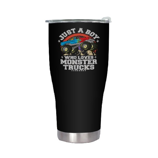 Just A Boy Who Loves Monster Trucks Toddler Kids Stainless Steel Tumblers