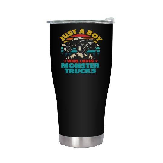 Just A Boy Who Loves Monster Trucks Toddler Kids Stainless Steel Tumblers