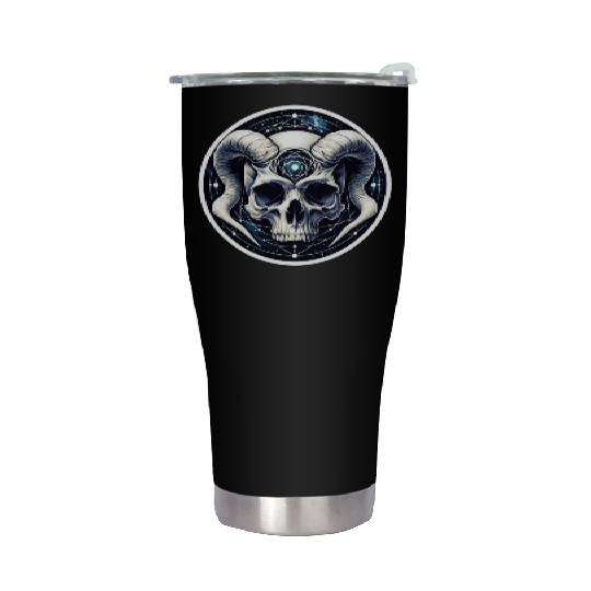 Cosmic Nirvana Serenity: Horned Skull Stainless Steel Tumblers