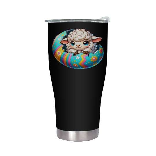 Colorful Lamb Hatching from Easter Egg Cartoon Stainless Steel Tumblers