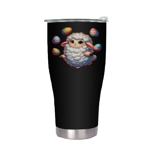 Colorful Easter Egg Juggling Lamb Cartoon Stainless Steel Tumblers