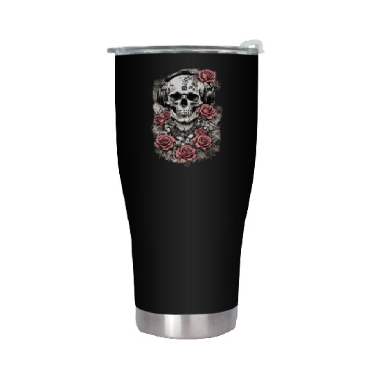 Rock & Roses Stainless Steel Tumblers: Skull, Roses & music nout
