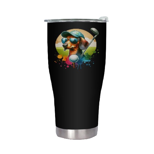 Cool Golf Player Dachshund Wiener Dog Design Stainless Steel Tumblers