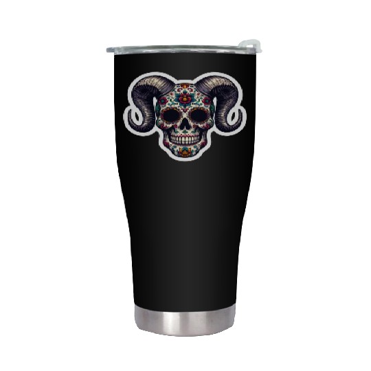 Enchanted Horns: Sugar Skull- Sugar Skull Stainless Steel Tumblers
