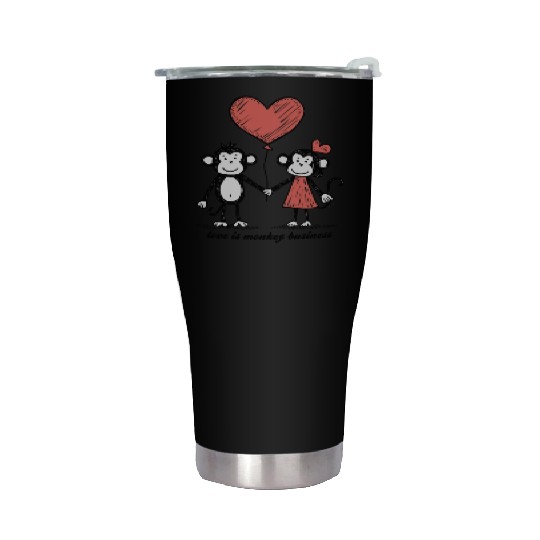 Monkey Lovers Stick Figure Couple Stainless Steel Tumblers