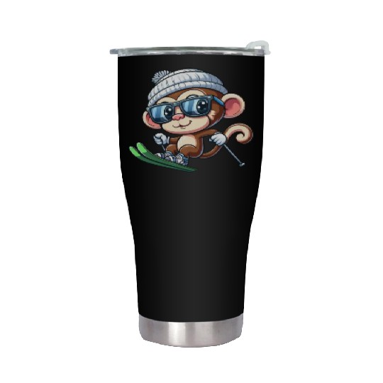 Monkey Chimpanzee Skier Skiing Stainless Steel Tumblers
