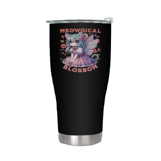 Meowgical Blossom Enchanting Fairycore Cat Fantasy Stainless Steel Tumblers