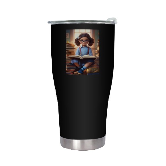 A sweet 5 year old girl wearing a light blue butto Stainless Steel Tumblers