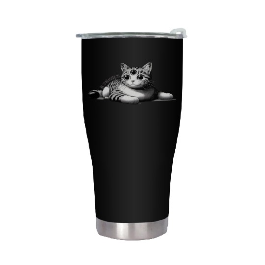 Three-Eyed Cat Enigma: A Mystical Japanese Marvel Stainless Steel Tumblers