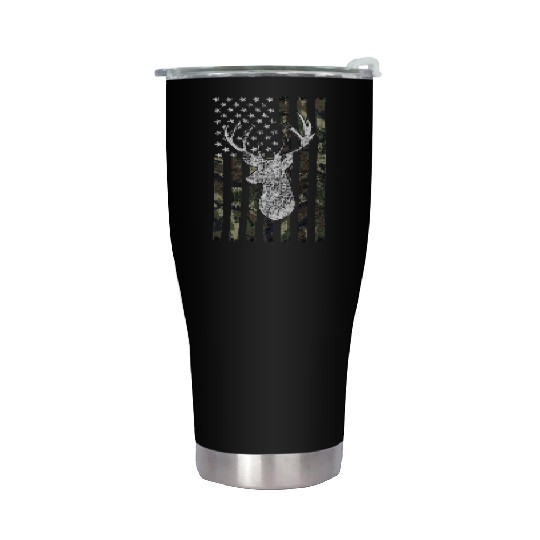Whitetail Buck Deer Hunting American Camouflage Stainless Steel Tumblers
