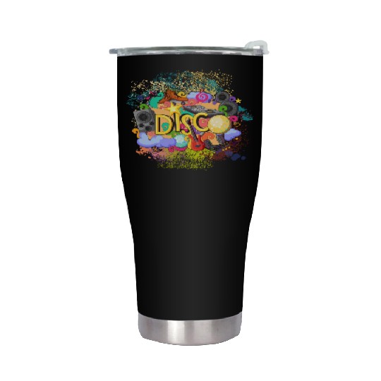 Vector Disco Theme Guitar Piano Song Drum Speaker Stainless Steel Tumblers