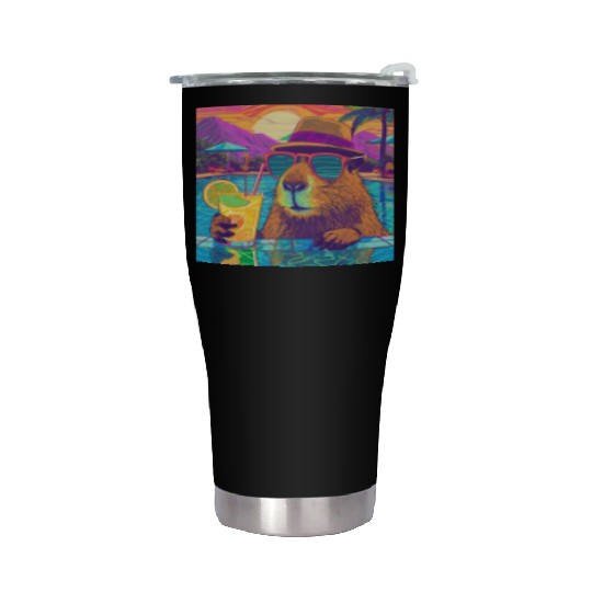 Capybara on vacation sipping on Lemonade Stainless Steel Tumblers