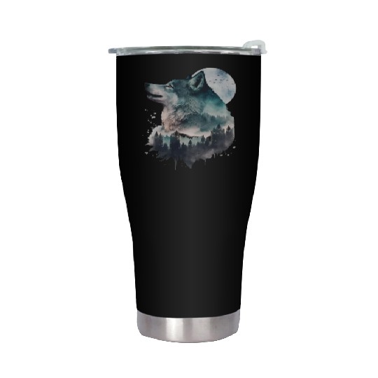 Wolf Print, Cosmic Wolves, Animal Print, Cosmos Stainless Steel Tumblers