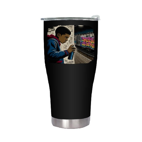 AI Teen in Underground Subway Layup -Masked Border Stainless Steel Tumblers