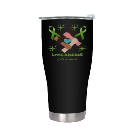 Lime Green Ribbon Lyme Disease Awareness Stainless Steel Tumblers