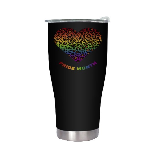 LGBTQ+Pride Month Rainbow Heart Leopard pattern Stainless Steel Tumblers