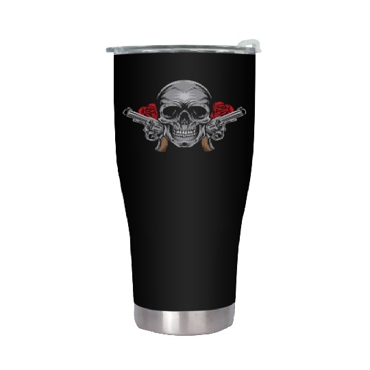Skeleton Roses Guitar Skull Roses Guns Stainless Steel Tumblers