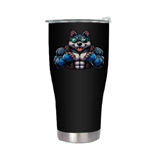 Biker Husky with Chain and Blue Gloves Stainless Steel Tumblers