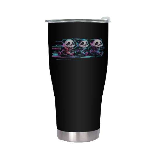 funny panda running with a joyful Stainless Steel Tumblers