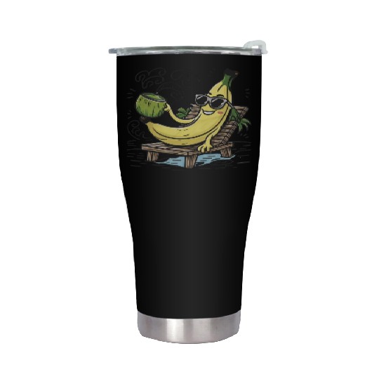 Tropical Paradise: Tranquil Beach Sunset Stainless Steel Tumblers