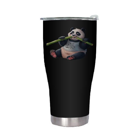 Panda Paradise: Serene Panda Enjoying a Bamboo Fea Stainless Steel Tumblers