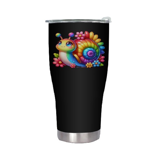 Cool Snail Rainbow Floral Lovers Nature Animal Stainless Steel Tumblers