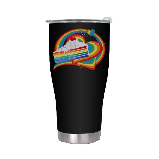 Piece of rainbow cake with cream and cherry Stainless Steel Tumblers