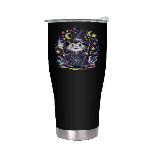 Charming Wizard Cat Casting Magic Stainless Steel Tumblers
